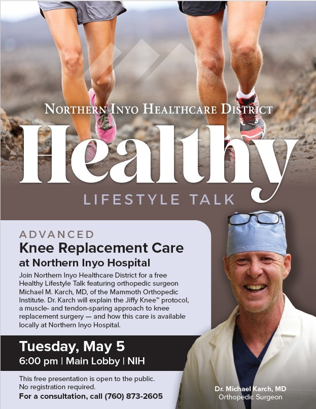 Advertisement for Advanced Knee Care Talk by Dr. Michael Karch